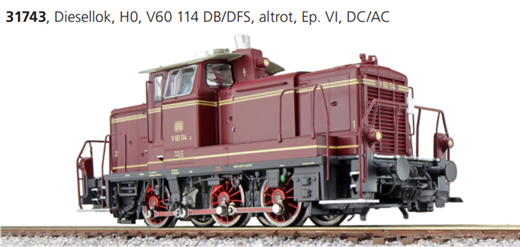ESU 31743 - Diesellok, H0, V60, V60 114 DB/DFS, al