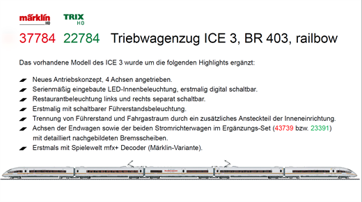 Mrklin 37784 - ICE 3 railbow, 5-teilig, DB AG, Ep